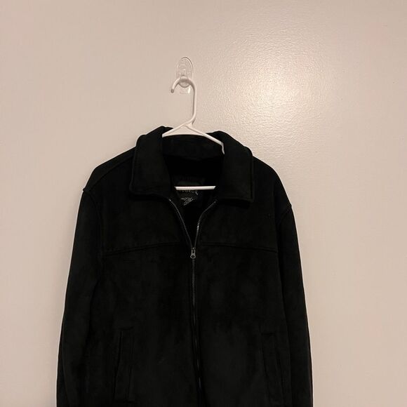 George Black Suede Fleece lined Jacket Full Zip Sz Large - Picture 3 of 11